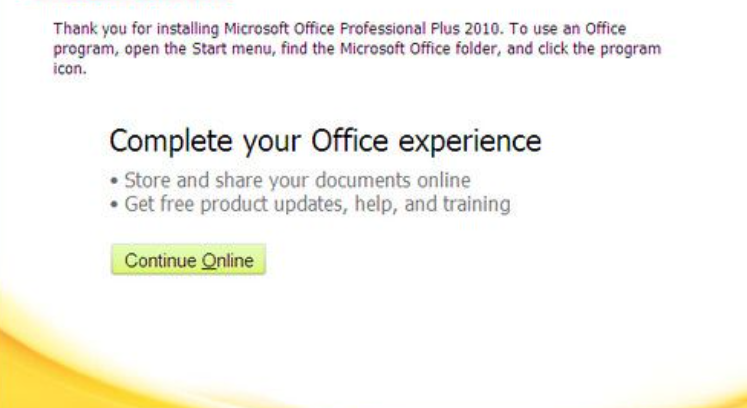 Màn hình cài đặt Office 2010 Toolkit v2.0 thành công