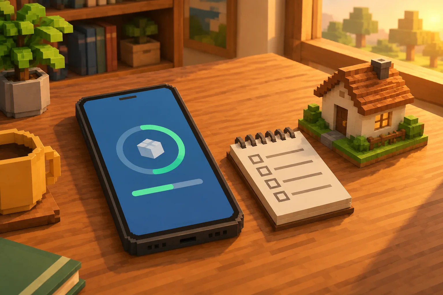 Vòng tiến trình cài file APK Minecraft PE 1.21.92 trên điện thoại, cạnh danh sách việc cần làm trước khi cài