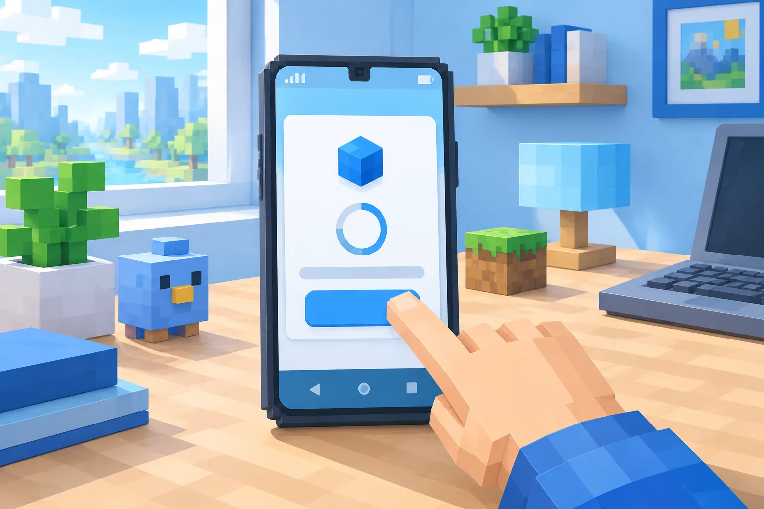 Ngón tay bấm nút cài đặt file APK Minecraft PE bản thay thế trên điện thoại Android