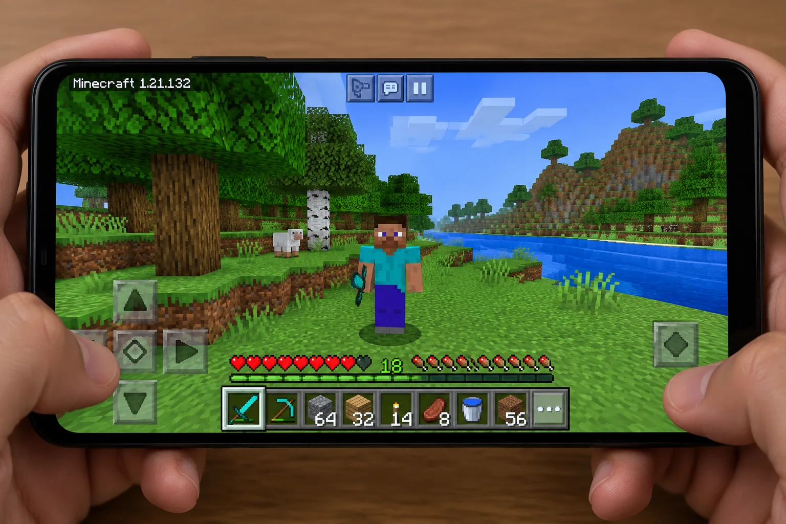Giao diện chơi Minecraft trên điện thoại