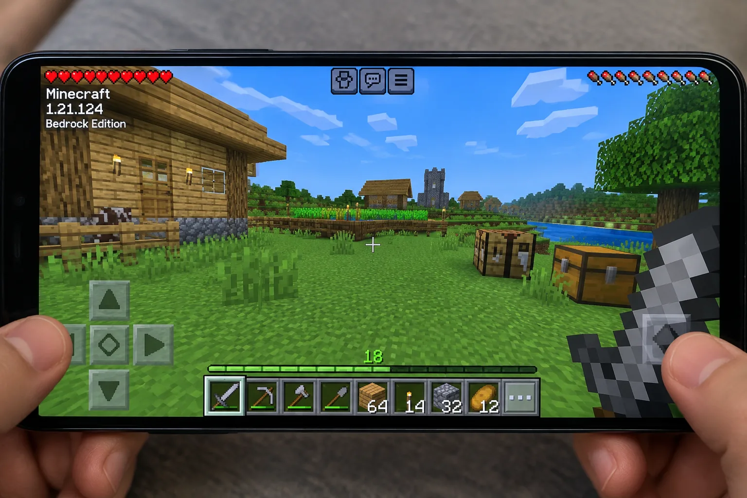 Giao diện chơi Minecraft PE 1.21.124 trên điện thoại Android