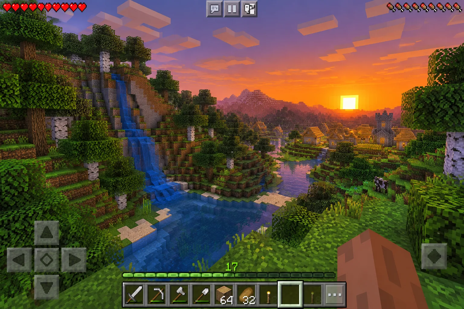 Toàn cảnh Minecraft PE phiên bản gần đây từ seed hay nhất với rừng, hồ nước xanh và núi cao