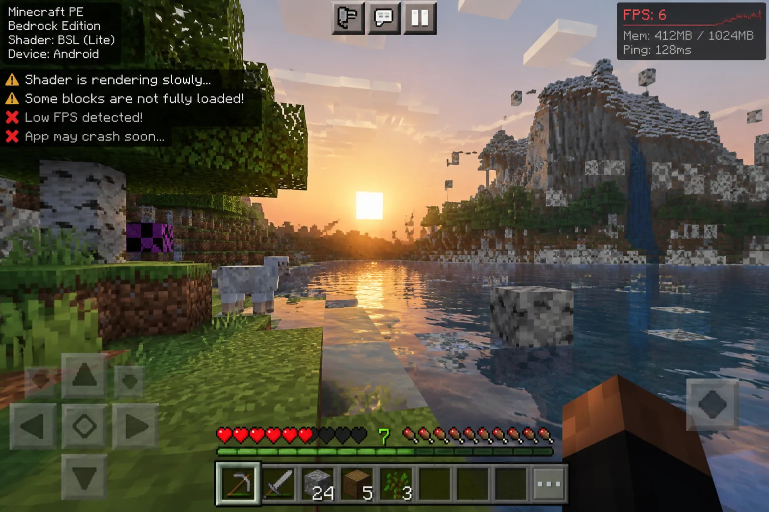 Minecraft PE bị giật lag khi chạy shader trên điện thoại Android
