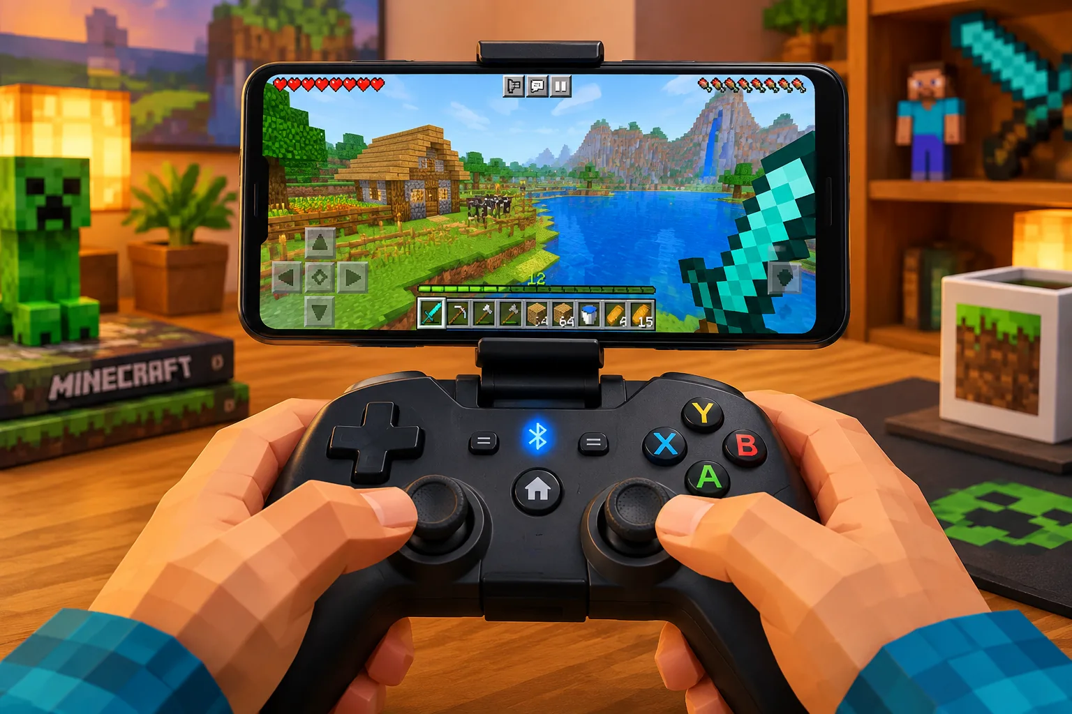Tay cầm Bluetooth kết nối với điện thoại Android chơi Minecraft PE