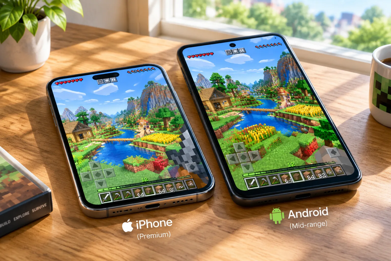 Minecraft PE chạy trên iPhone và điện thoại Android cùng lúc