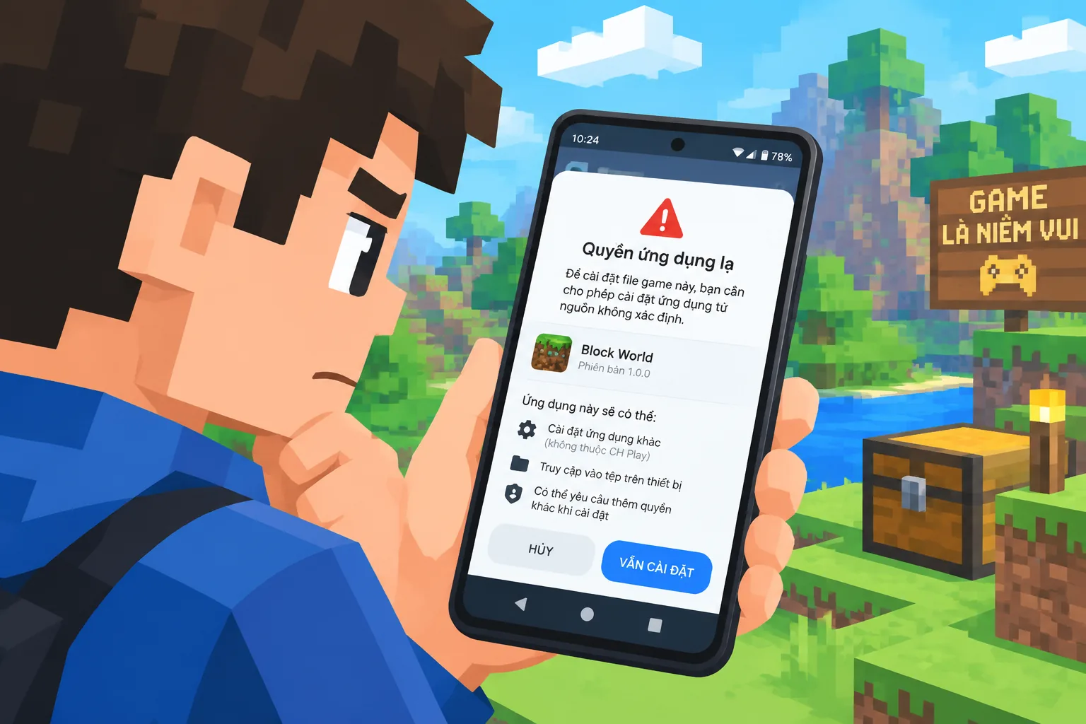 Minh hoạ Cài Minecraft PE mod APK có rủi ro gì?