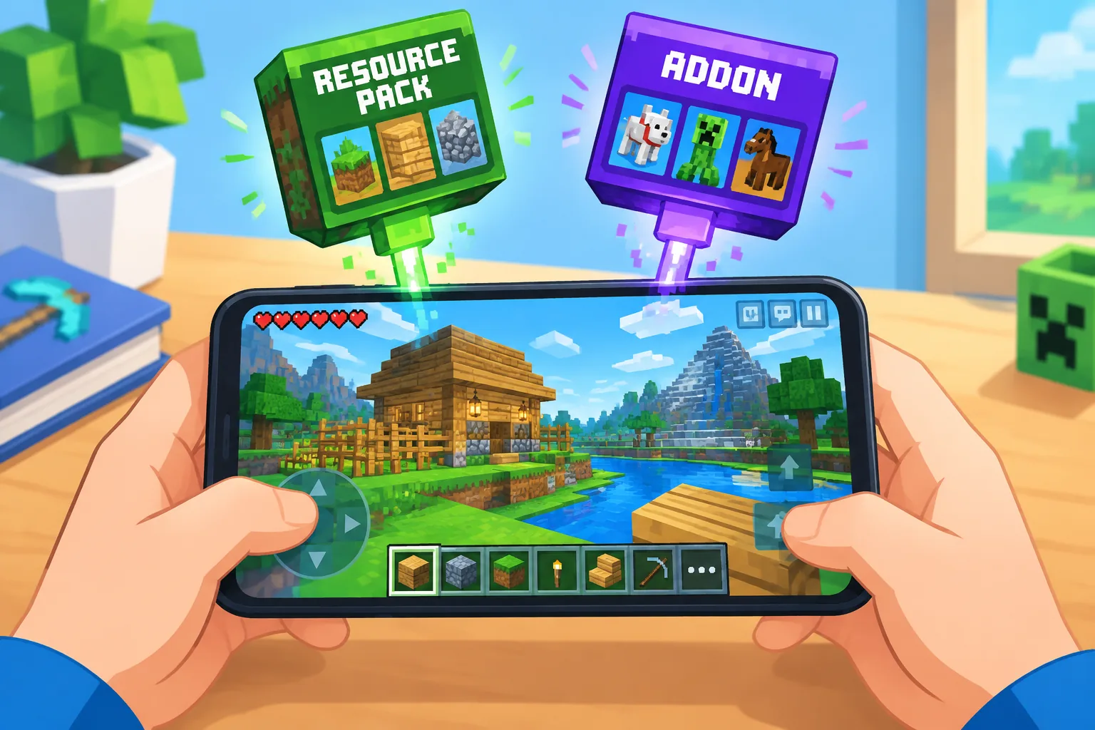 Minh hoạ Muốn "mod" Minecraft PE thì dùng addon và resource pack trên bản gốc được không?