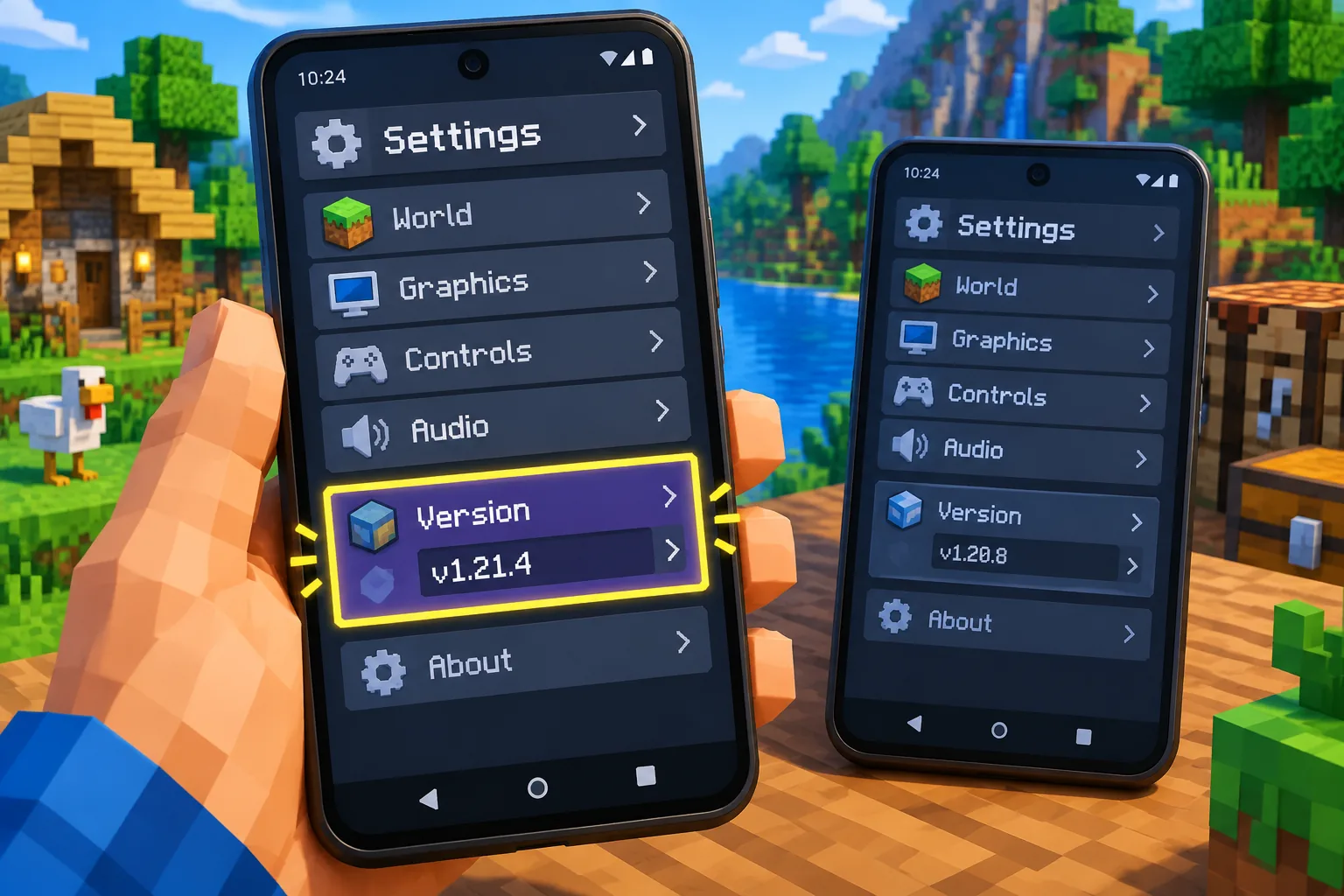 Minh họa xem số phiên bản Minecraft PE trước khi mời bạn
