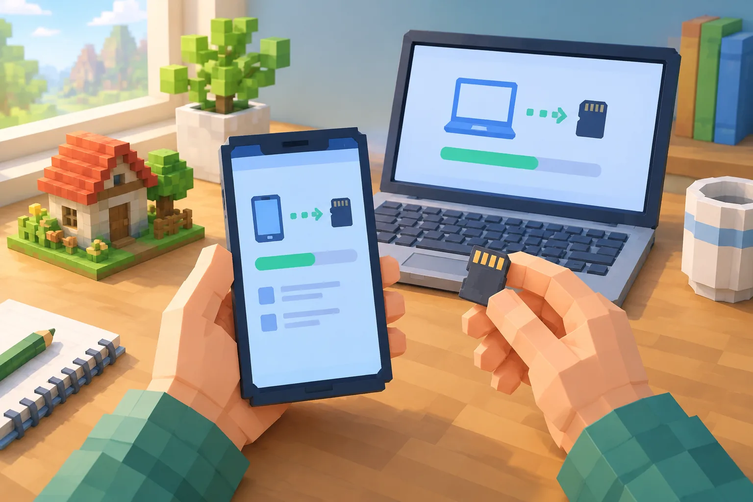 Sao chép world từ điện thoại Android sang máy tính trước khi cài file APK Minecraft PE 1.21.80