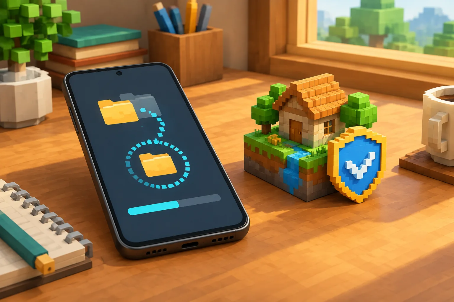 Sao chép thư mục world trên điện thoại Android để giữ nguyên nhà đã xây trước khi cài bản thay thế