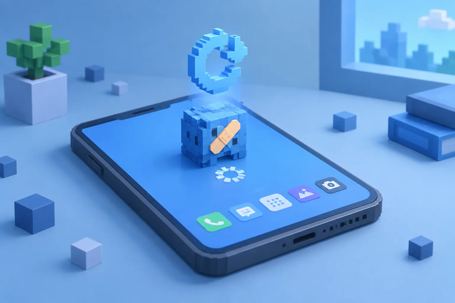 Điện thoại Android thoát về màn hình chính sau khi Minecraft PE 1.21.40 bị văng, kèm mũi tên khởi động lại